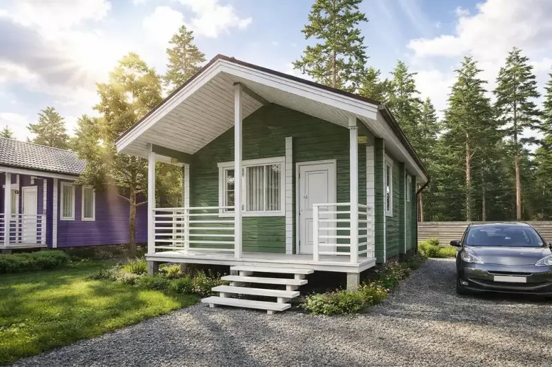 Проект дома из профилированного бруса Д-025 — 32,2 м², 4×8 м, с террасой